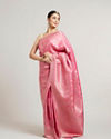 Mohey Women Bubblegum Pink Leaf Patterned Saree