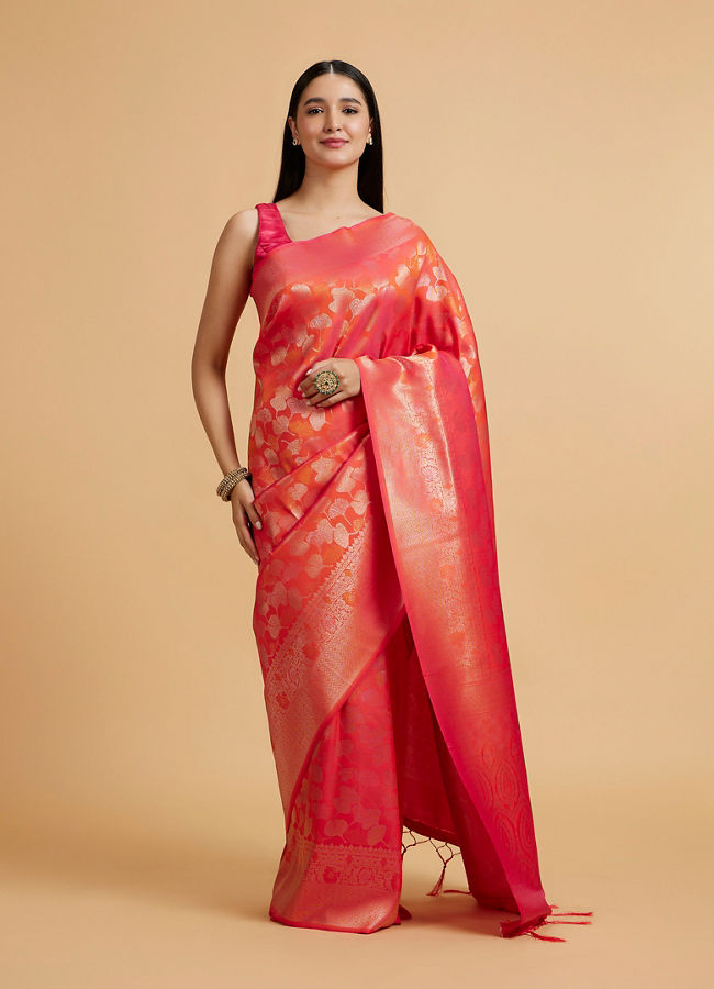 alt message - Mohey Women Orange Festive Radiance Saree image number 0