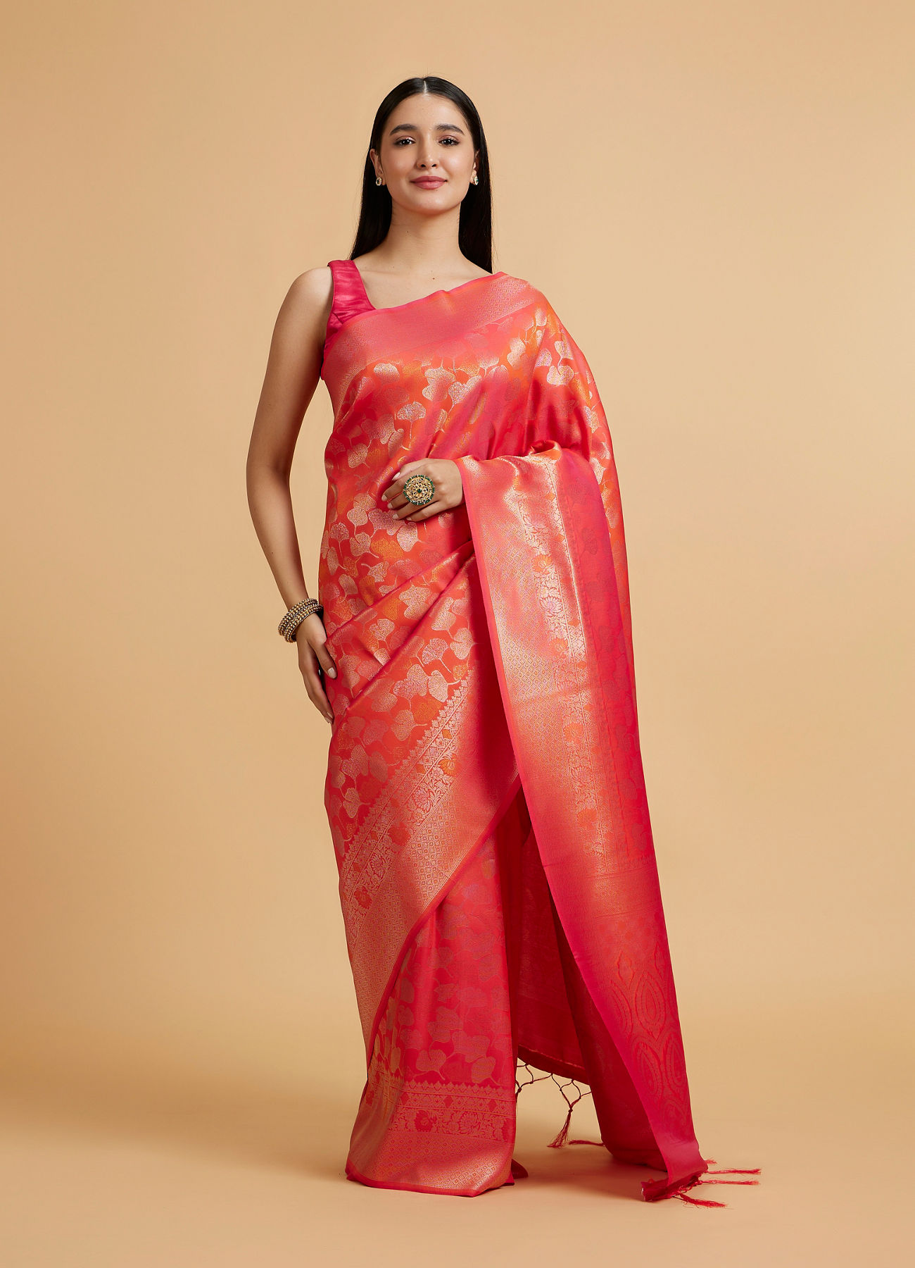 Mohey Women Orange Festive Radiance Saree