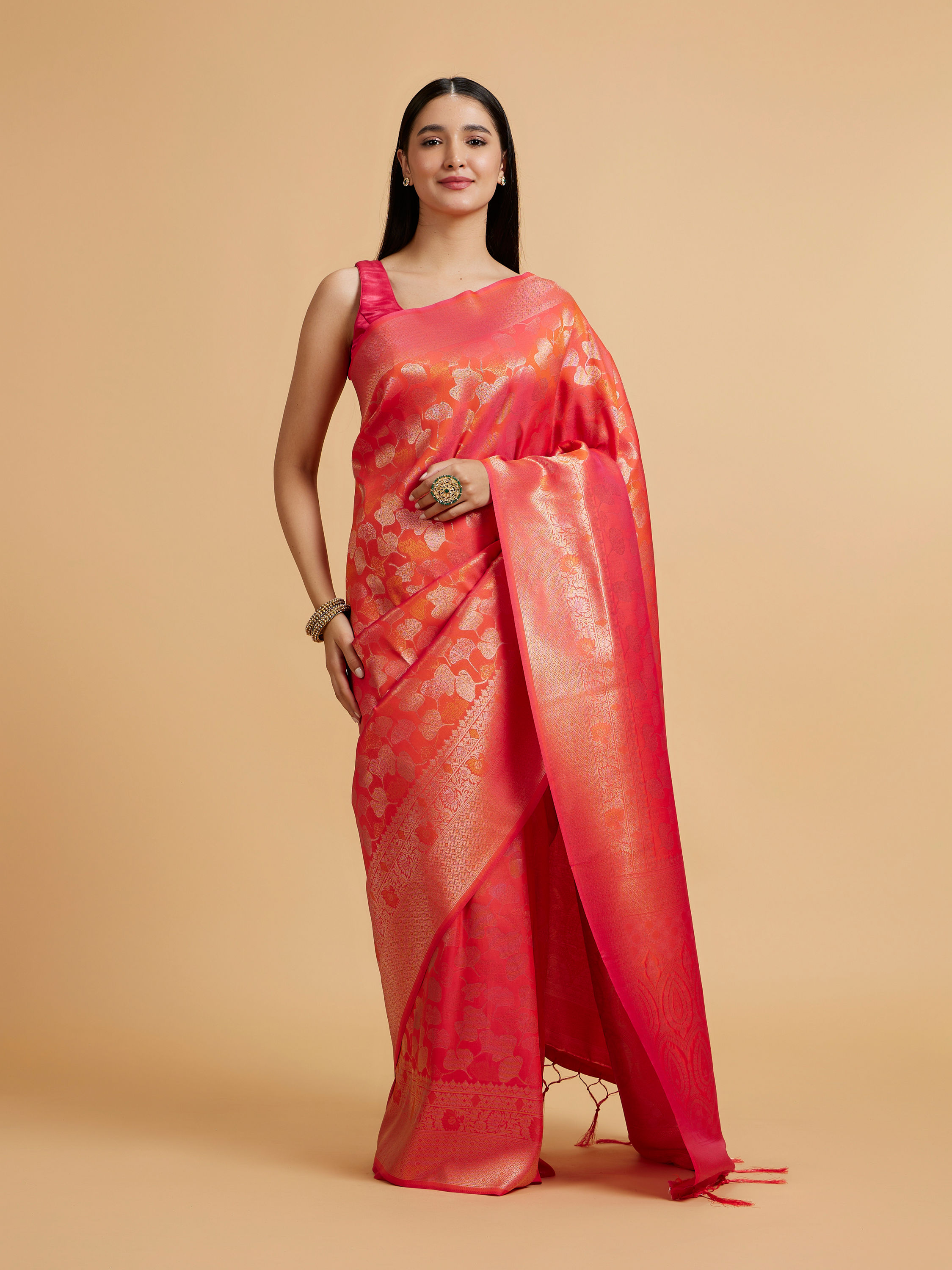 Mohey Women Orange Festive Radiance Saree