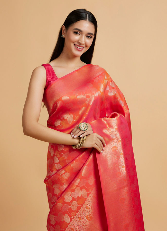 alt message - Mohey Women Orange Festive Radiance Saree image number 1