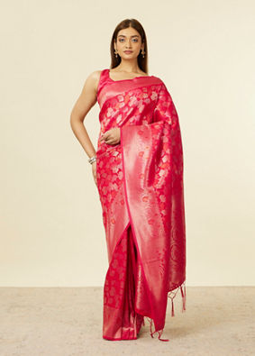 alt message - Mohey Women Rani Pink Lotus Leaf Patterned Saree image number 0