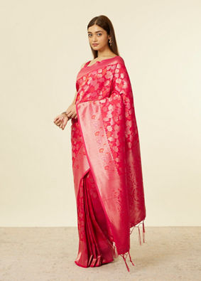 alt message - Mohey Women Rani Pink Lotus Leaf Patterned Saree image number 3