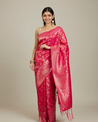 Mohey Women Rani Pink Lotus Leaf Patterned Saree