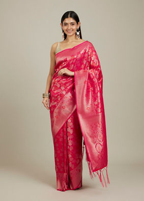 Mohey Women Rani Pink Lotus Leaf Patterned Saree image number 0