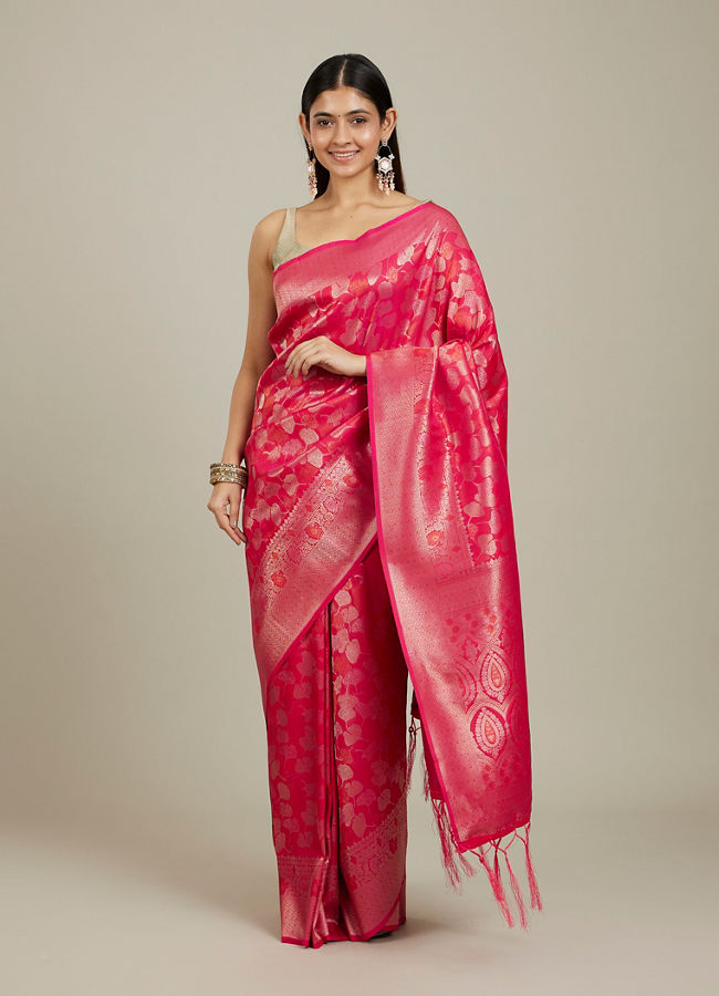 Mohey Women Rani Pink Lotus Leaf Patterned Saree image number 0