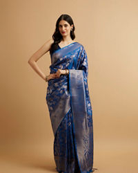 Mohey Women Indigo Blue Leaf Patterned Saree