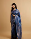 Mohey Women Indigo Blue Leaf Patterned Saree