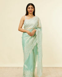 Mohey Women Light Blue Stone Embellished Saree