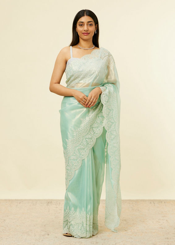 Mohey Women Light Blue Stone Embellished Saree