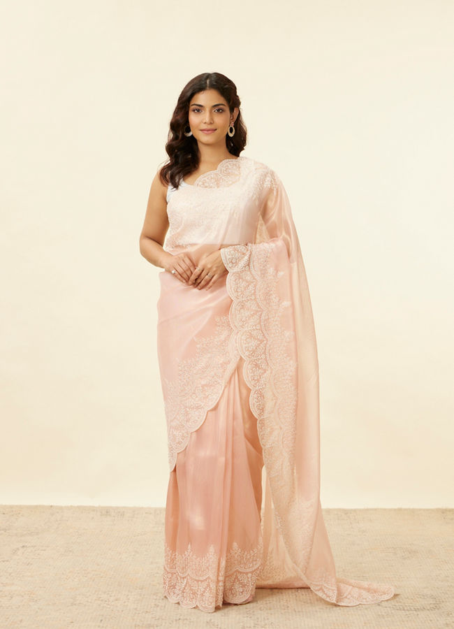 alt message - Mohey Women Blush Pink Stone Embellished Saree image number 0