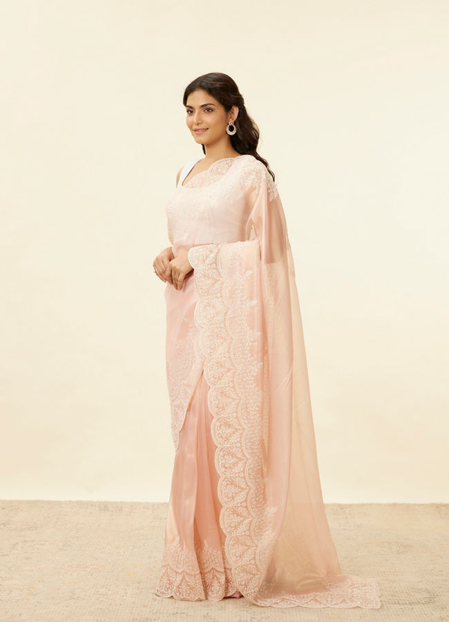 alt message - Mohey Women Blush Pink Stone Embellished Saree image number 3