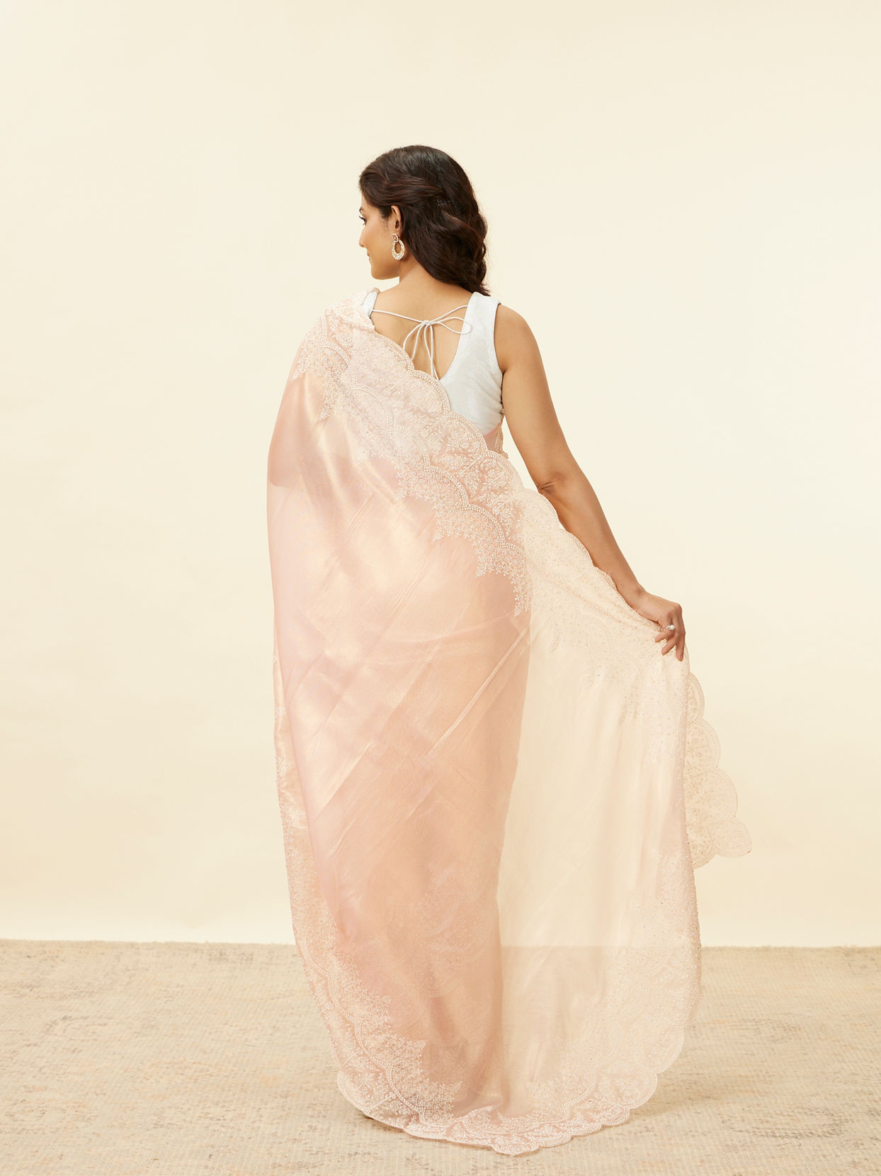 Blush Pink Stone Embellished Saree image number 2