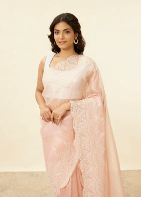 Blush Pink Stone Embellished Saree image number 1