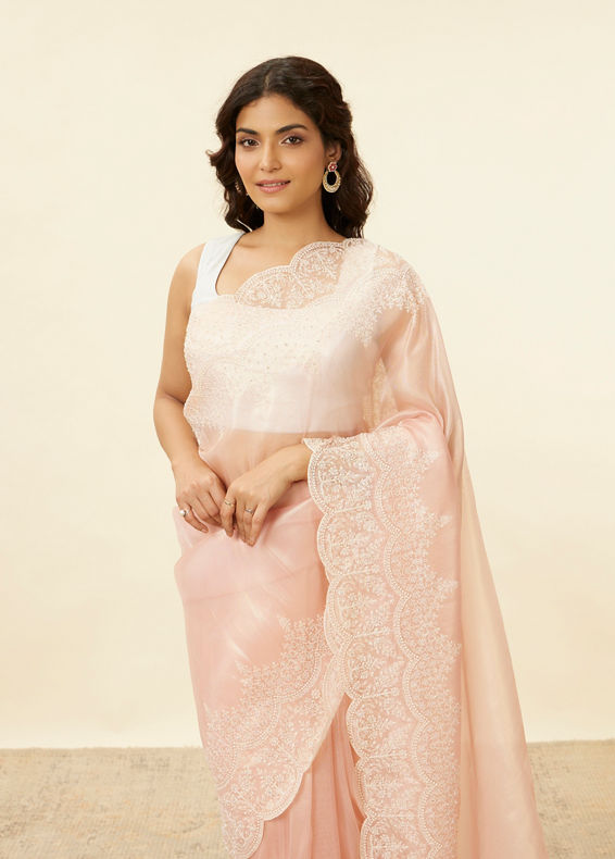 Mohey Women Blush Pink Stone Embellished Saree