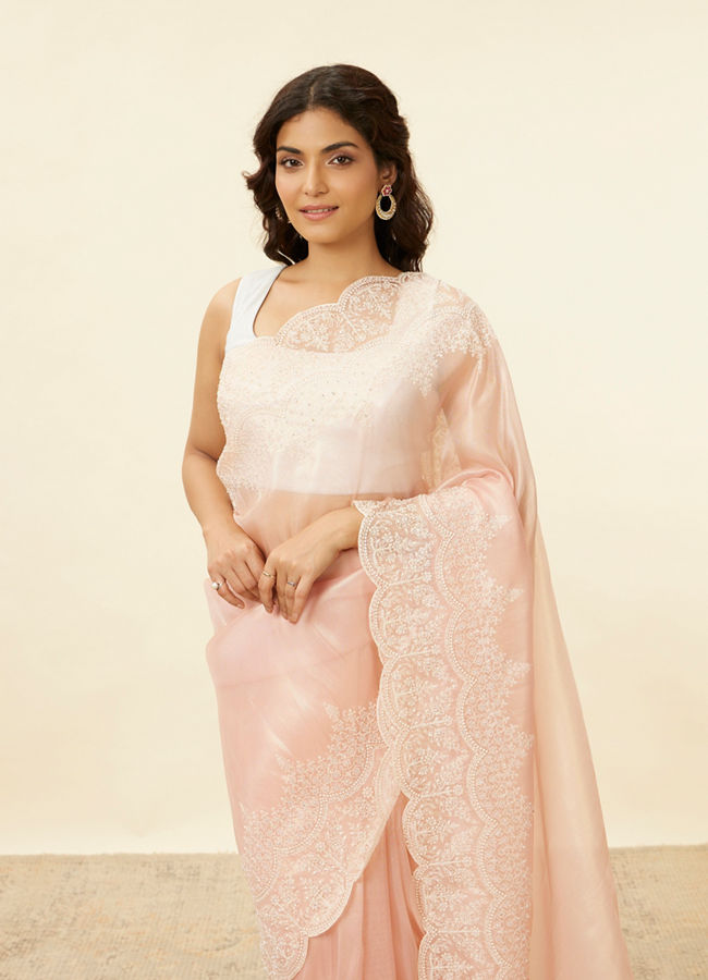 Blush Pink Stone Embellished Saree image number 1