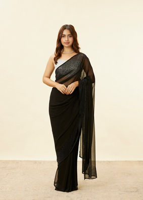 Mohey Women Onyx Black Stone Embellished Saree