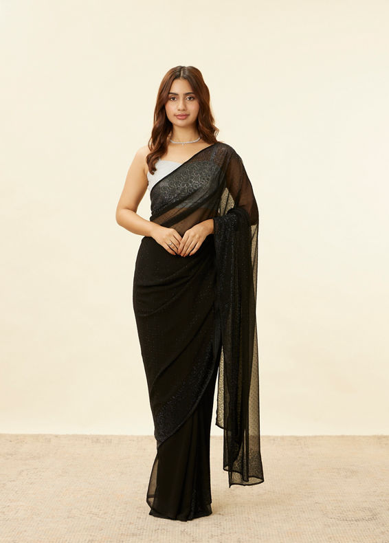 Mohey Women Onyx Black Stone Embellished Saree