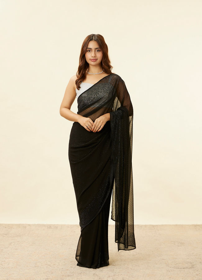 Mohey Women Onyx Black Stone Embellished Saree