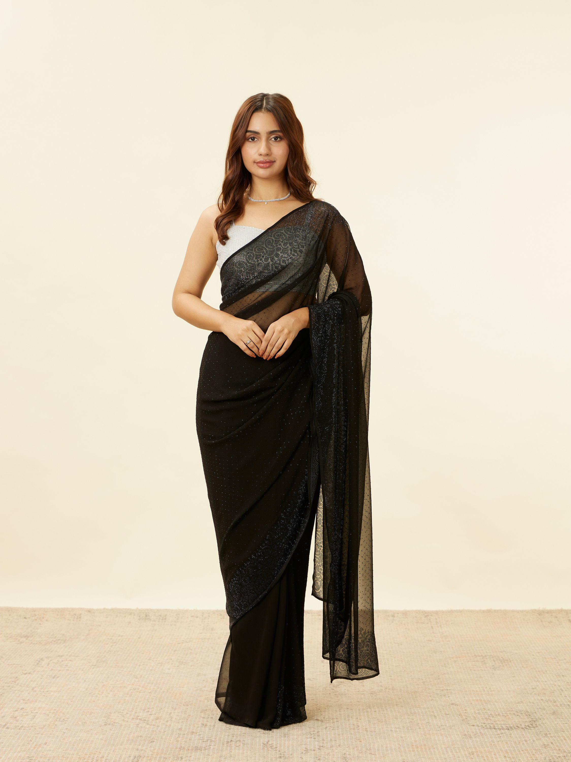 Mohey Women Onyx Black Stone Embellished Saree