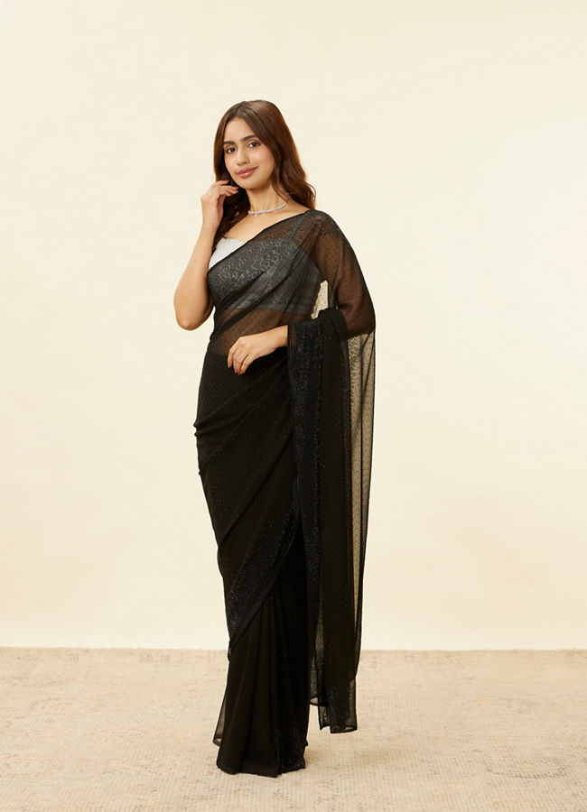 Mohey Women Onyx Black Stone Embellished Saree