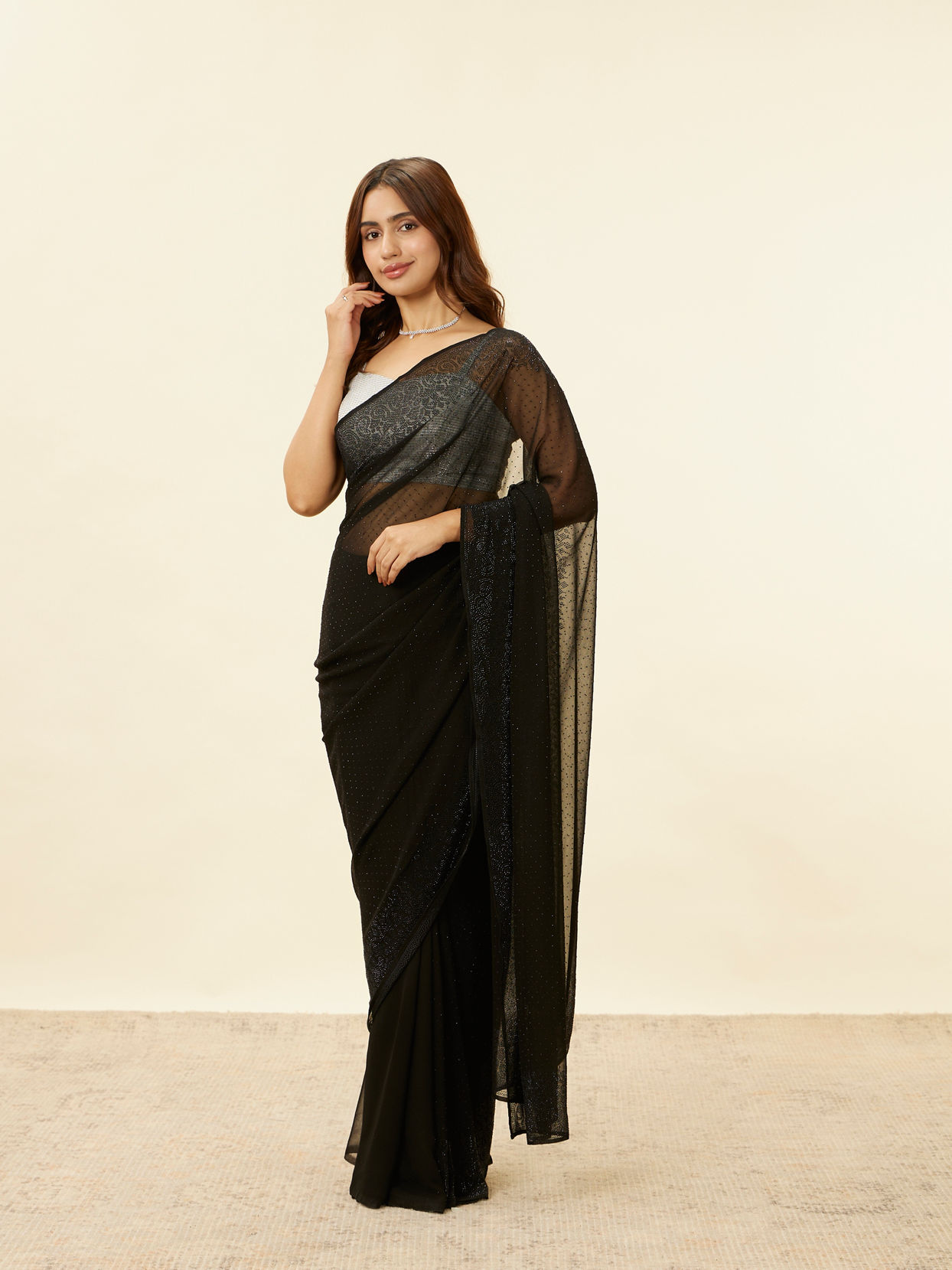 Mohey Women Onyx Black Stone Embellished Saree