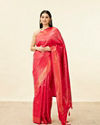 Mohey Women True Red Zari Jaal Patterned Saree image number 0