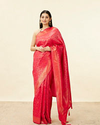 Mohey Women True Red Zari Jaal Patterned Saree