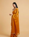 Mohey Women Mustard Yellow Saree with Leaf Patterned Border & Rhinestone Work