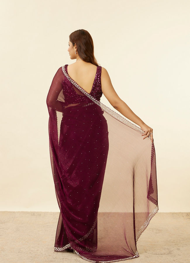 Wine Red Stone Embellished Saree image number 2