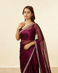 Mohey Women Wine Red Stone Embellished Saree