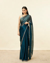 Mohey Women Peacock Blue Stone Embellished Saree