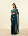 Peacock Blue Stone Embellished Saree image number 3