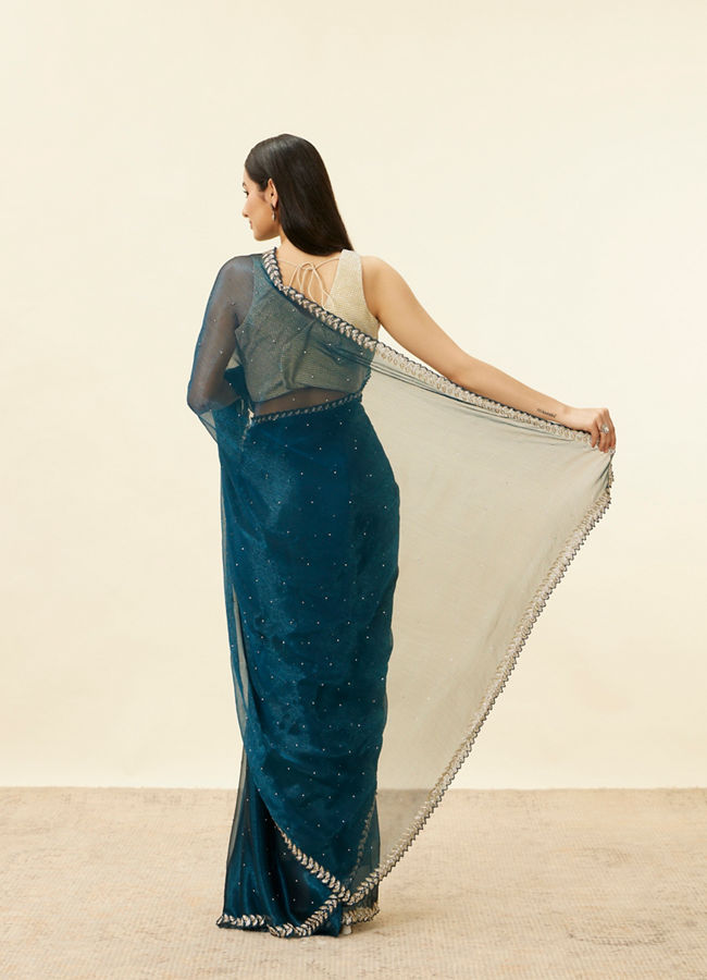 Mohey Women Peacock Blue Stone Embellished Saree