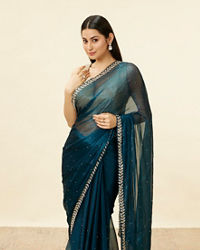 Mohey Women Peacock Blue Stone Embellished Saree