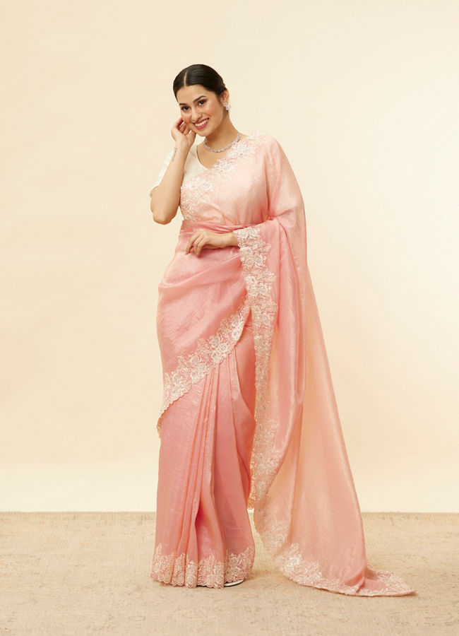 Conch Shell Pink Floral Bordered Saree image number 0