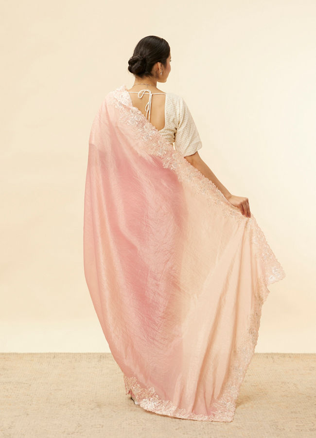 Mohey Women Conch Shell Pink Floral Bordered Saree