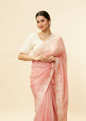 Conch Shell Pink Floral Bordered Saree image number 1