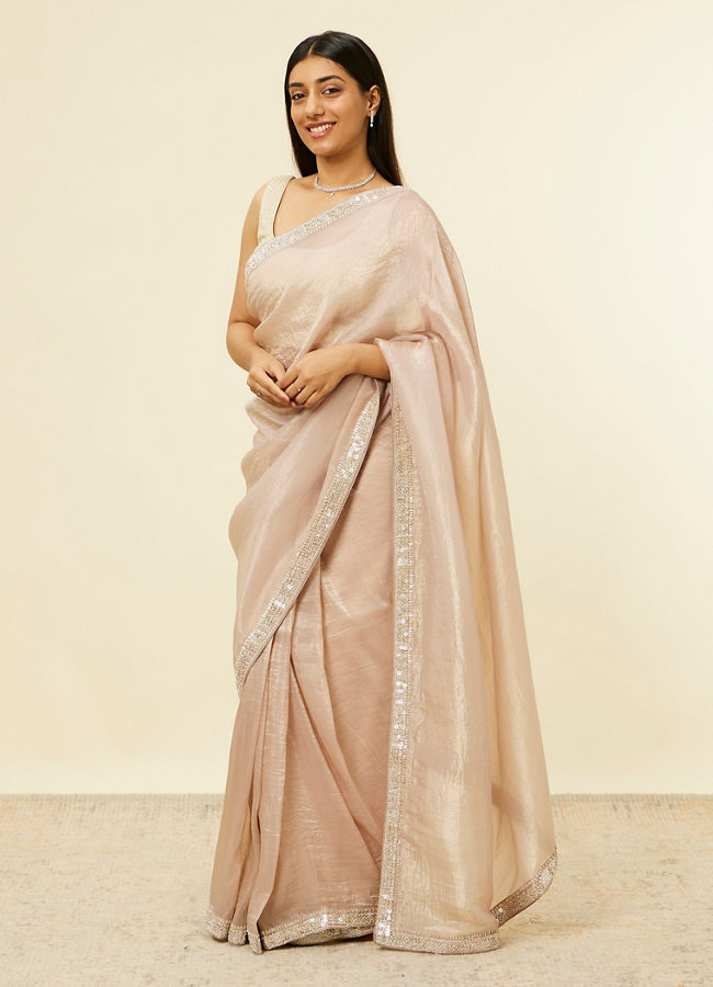 Mohey Women Fawn Stone Embellished Border Saree