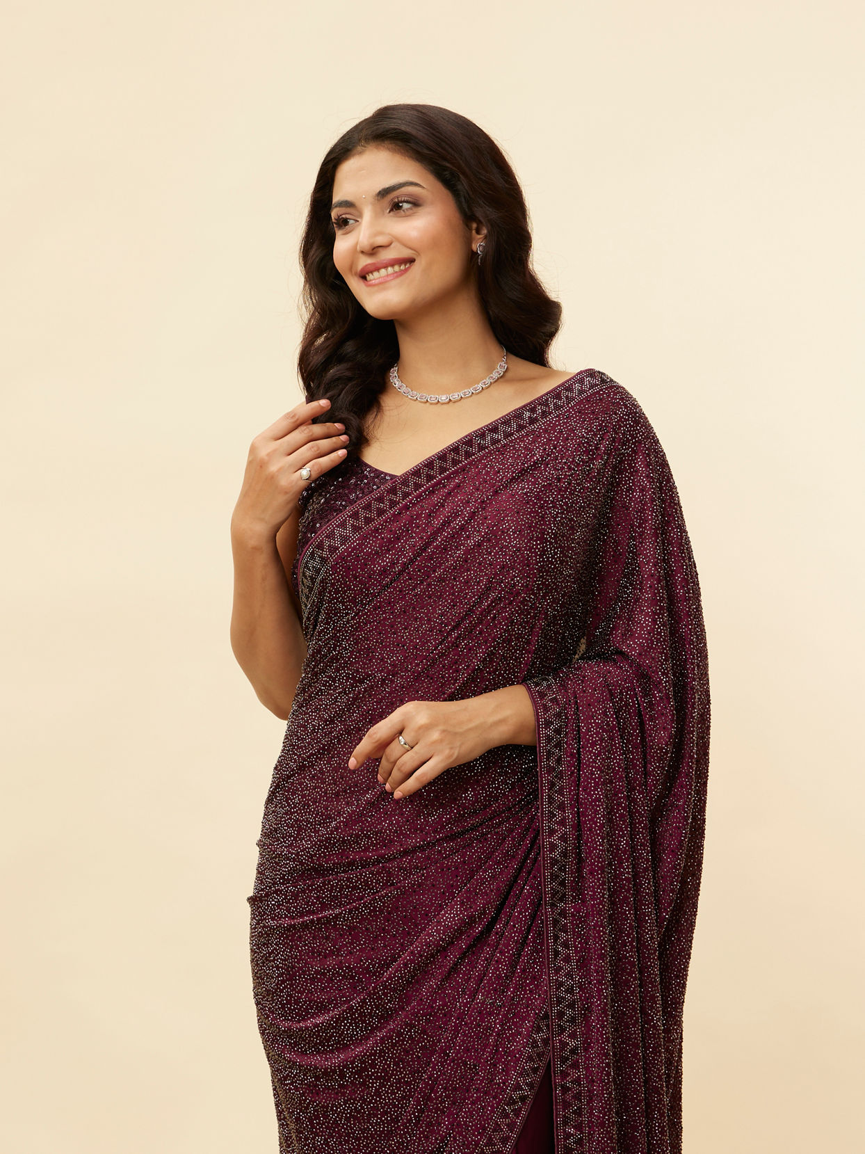 Buy Windsor Wine Stone Embellished Saree Online in the USA @Mohey ...