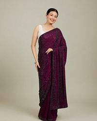 Mohey Women Windsor Wine Stone Embellished Saree