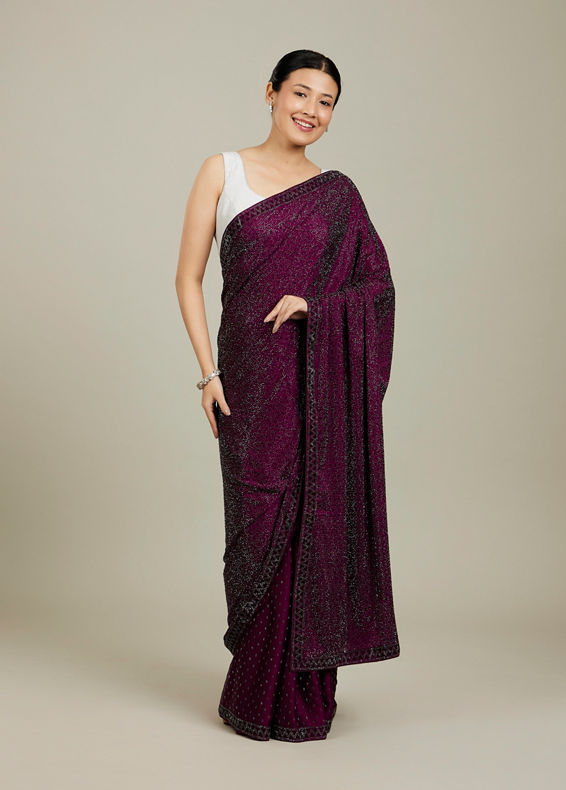 Mohey Women Windsor Wine Stone Embellished Saree