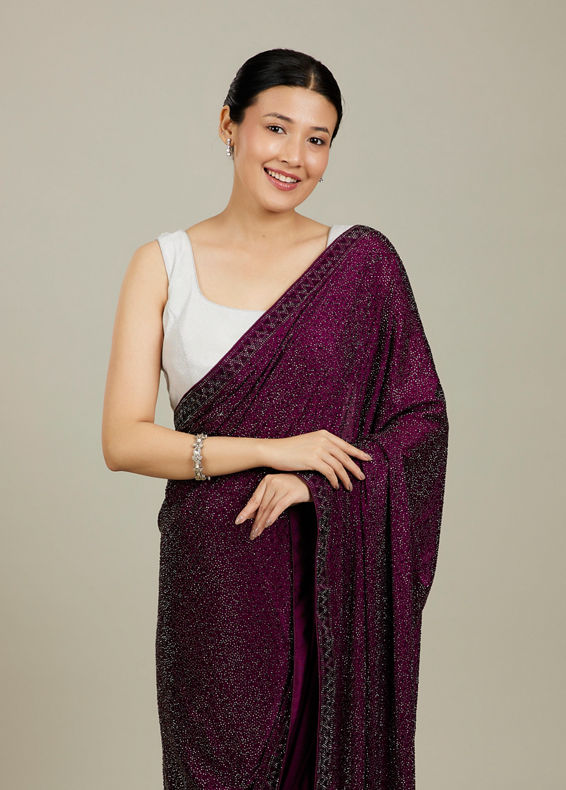 Mohey Women Windsor Wine Stone Embellished Saree