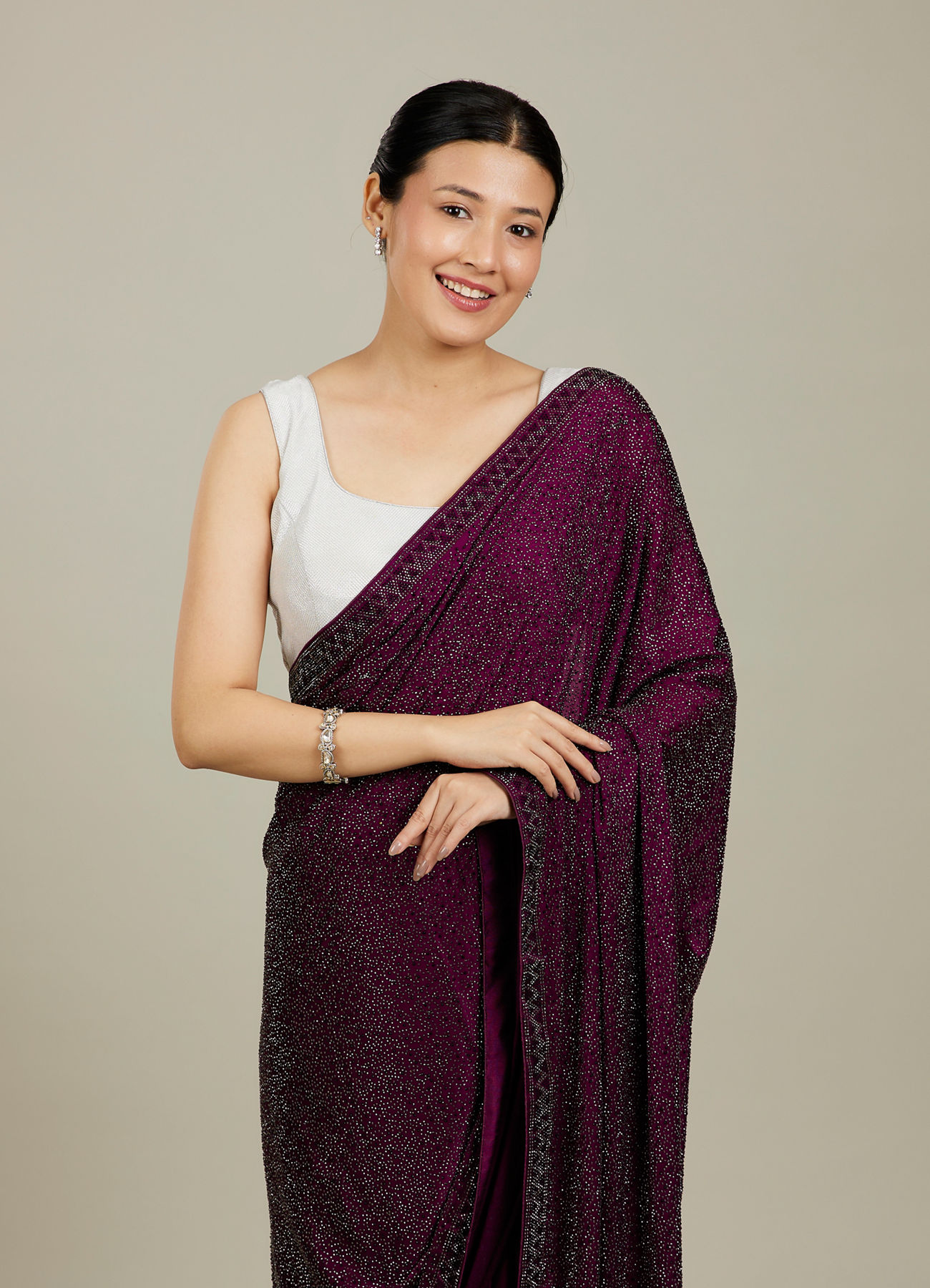 Mohey Women Windsor Wine Stone Embellished Saree