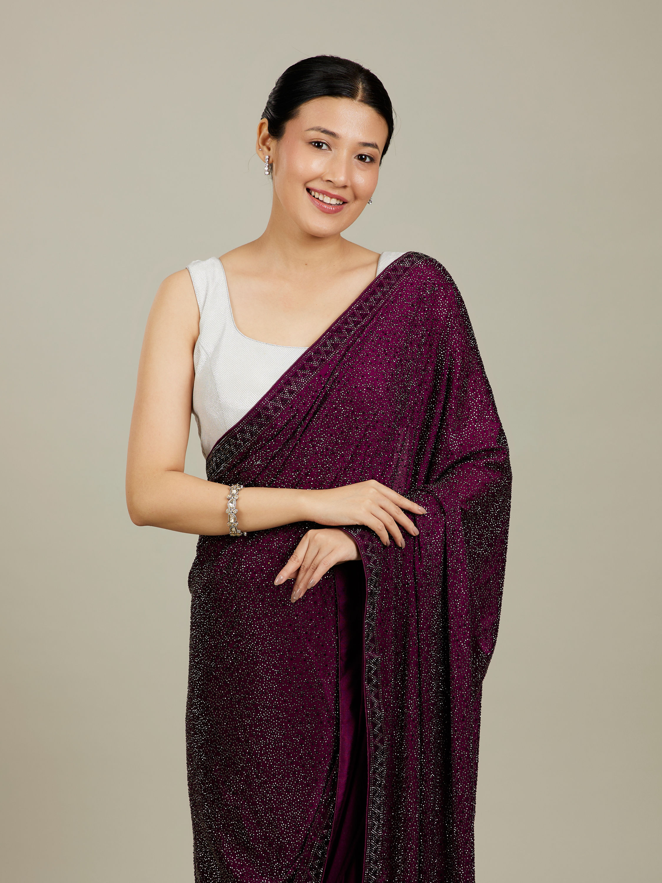 Mohey Women Windsor Wine Stone Embellished Saree