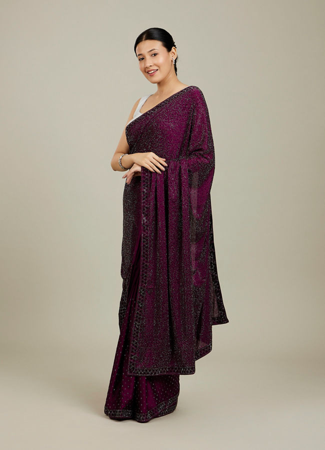 Mohey Women Windsor Wine Stone Embellished Saree