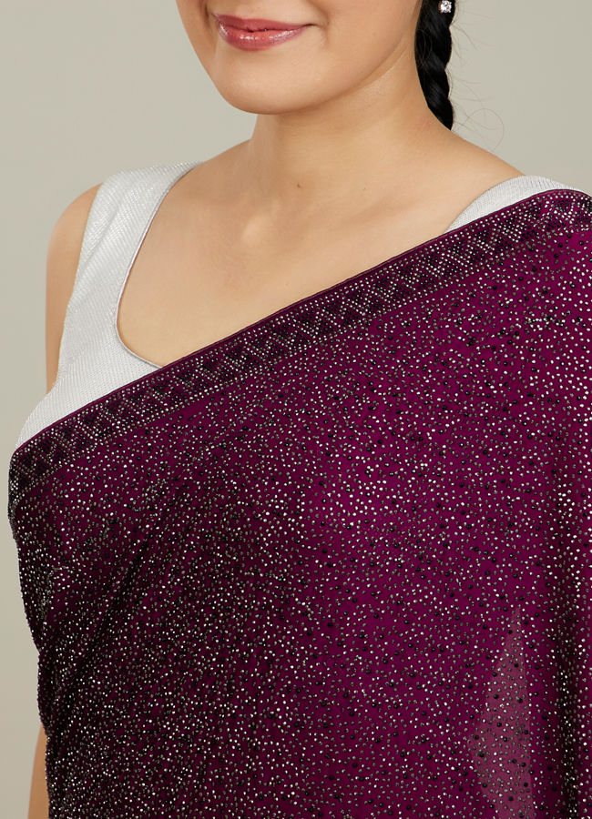 Mohey Women Windsor Wine Stone Embellished Saree image number 3