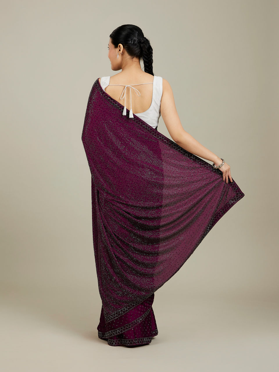 Mohey Women Windsor Wine Stone Embellished Saree