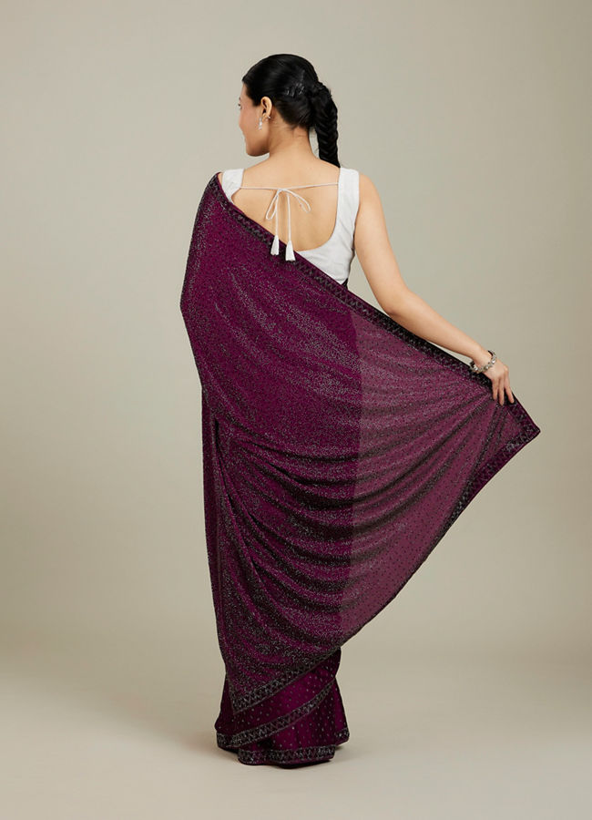 Mohey Women Windsor Wine Stone Embellished Saree