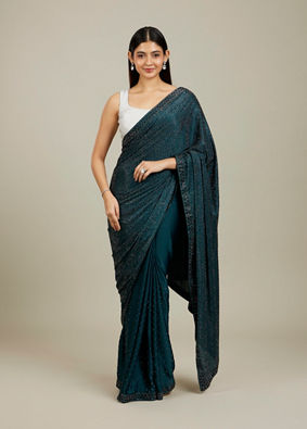 Mohey Women Teal Blue Stone Embellished Saree